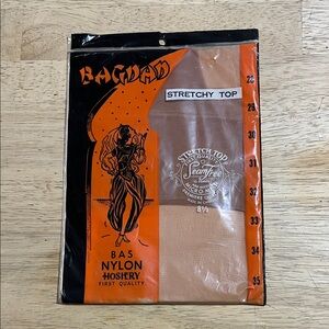Bagdad Bas Nylon Hosiery in Tan Vintage Nylon Stockings Size 11